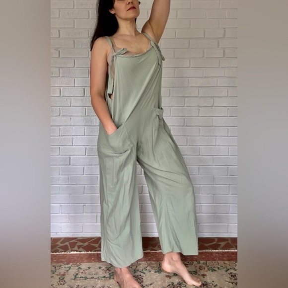 Breezy Loungewear! Linen jumpsuit overalls. Sage green. Brandless - Picture 2 of 2